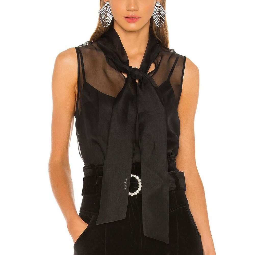 Amanda Uprichard Black Sheer Tie Blouse